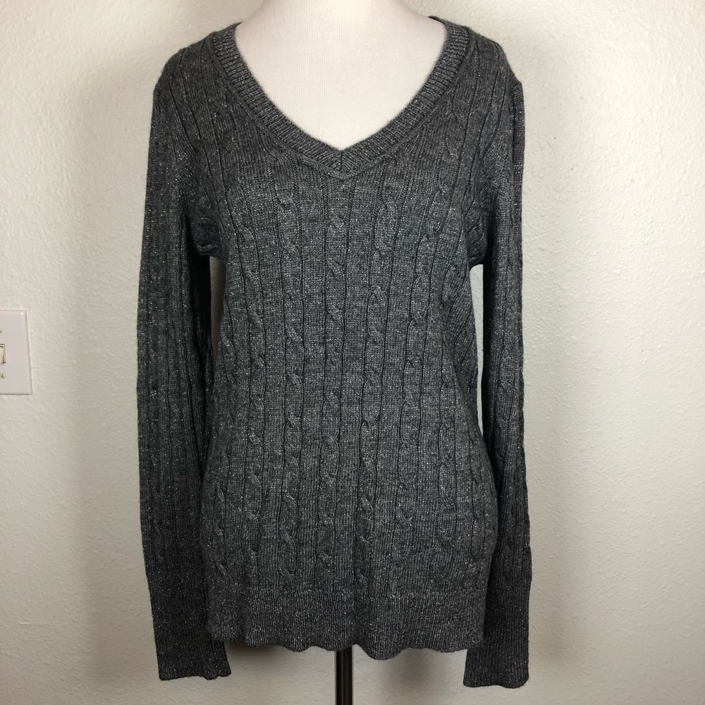 LOFT pewter silver v neck sweater medium
